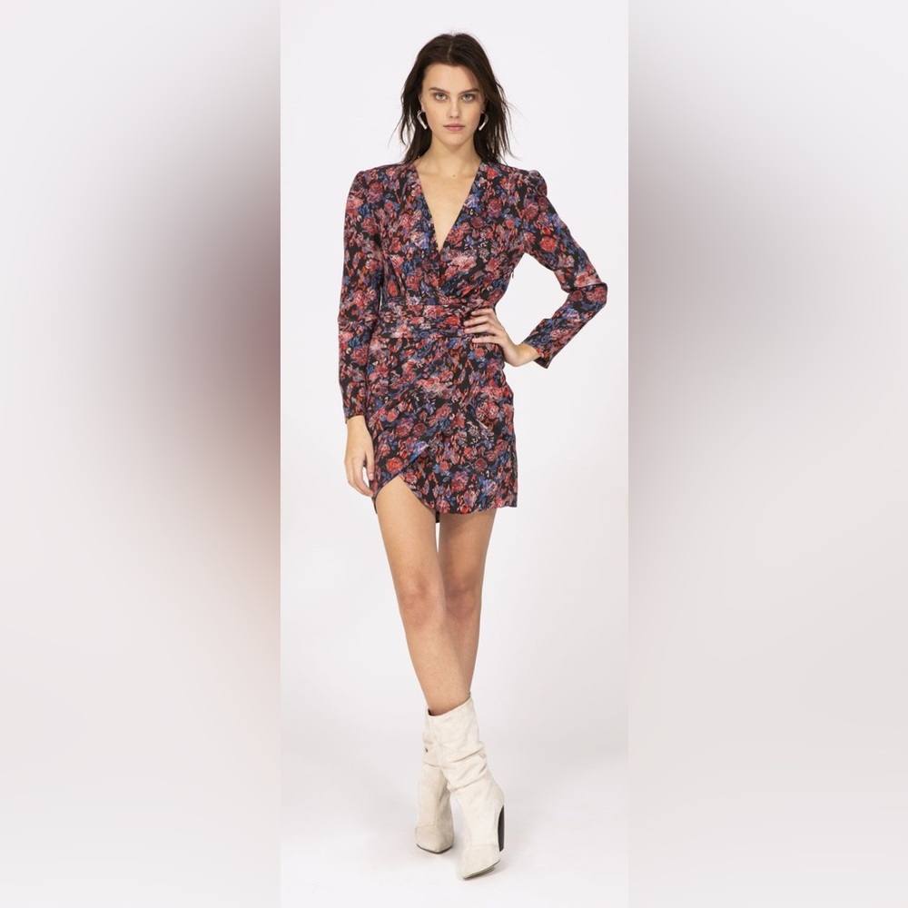 NWOT IRO Fling Black Floral 100% silk mini dress 36 US XS $478